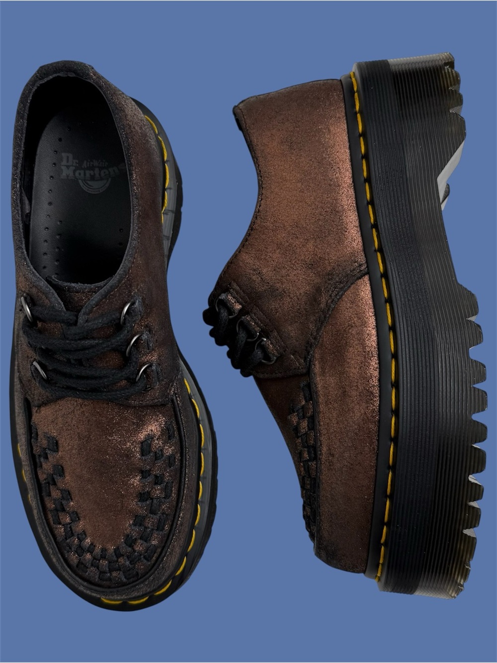 Dr. Martens Ashley Platform Metallic Leather Quad Retro Creeper Oxfords UK 4